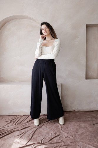 Pantalon Palazzo Morley Soft Tiro Alto Elastico Talle Grande