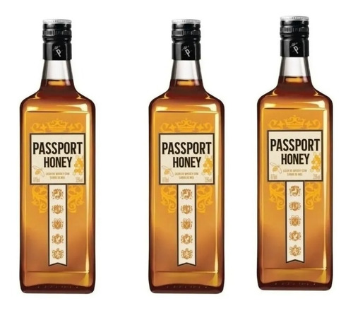 Whisky Uísque Passport Honey Mel 670ml Kit 3 Unidades