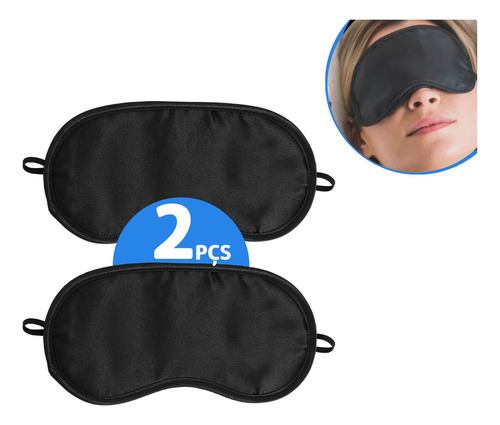 Kit 2 Máscara De Dormir Repouso Viagem Confortável Tapa Olho Cor Preto