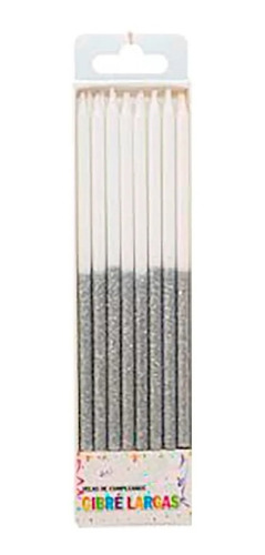 Imagen 1 de 2 de Set Kit Blister Velas Largas Gibre Bicolor Plateado X 16 Uni