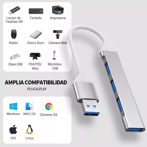 Hub Adaptador Multi-puerto Delgado De 4 Puertos Usb 3.0
