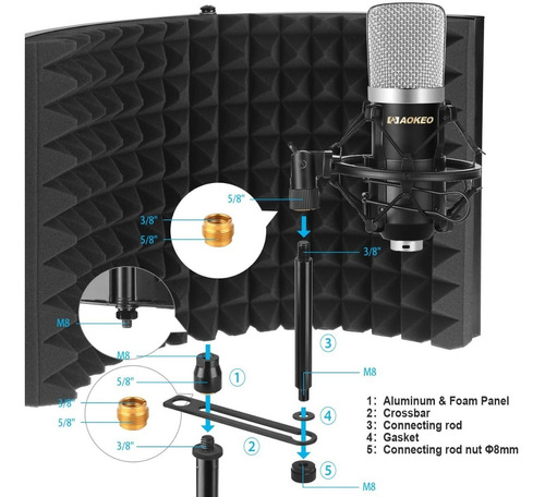 Escudo Anti Ruido Para Microfonos 2 Paneles Aokeo (ao-302)