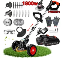 Comprar Desbrozadora Eléctrica 1.8kw Portátil Podadora Cortadora Pasto Inalámbrica 3 En1 Con 2 Baterías 48vf 7500mah Cortadora De Césped Eléctrica Con Ruedas 2 Y Guantes Gafas Protectoras Para Césped