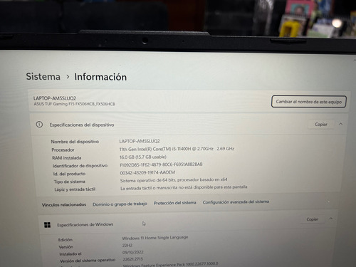 Laptop Asus Tuf Fx506hf Core I5 512gb 16gb 15.6 Fhd (Usado)