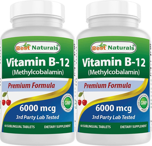 Vitamina B12 6000 Mcg Best Naturals 60 Cápsulas (2 Paq)