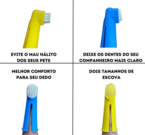 Kit Escova Dental Dupla E Escova Tipo Dedal Para Pets