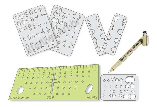 Imagem 1 de 6 de Kit Réguas Olhos E Bocas Grande + Gabarito Simetria + Micron