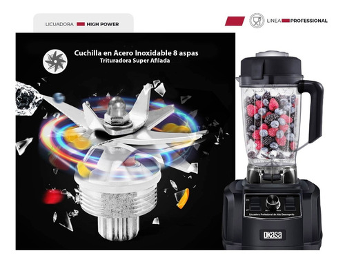 Licuadora Dkasa Profesional 1800 Watts Vaso 2 Litros Tritan Color Negro