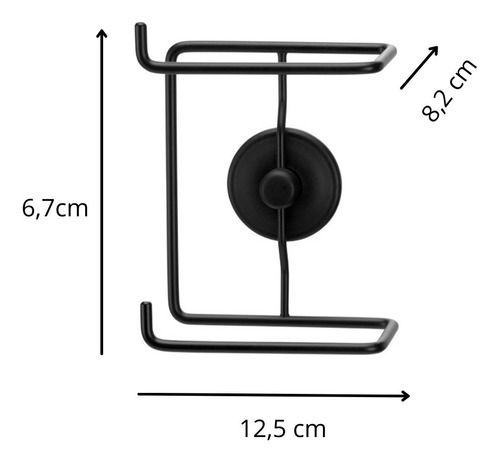 Suporte Porta Papel Higiênico Luxo Preto Duplo S/ Furo Box