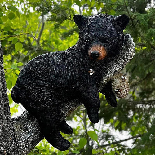 Urso Deitado Em Um Galho De Árvore, Estátua, Enfeite De Urso