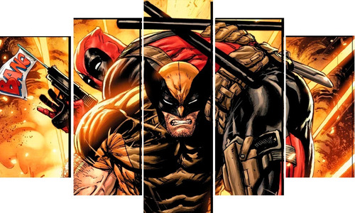 Cuadro 5 Piezas Wolverine Y Dead Pool Marvel Comic Textura