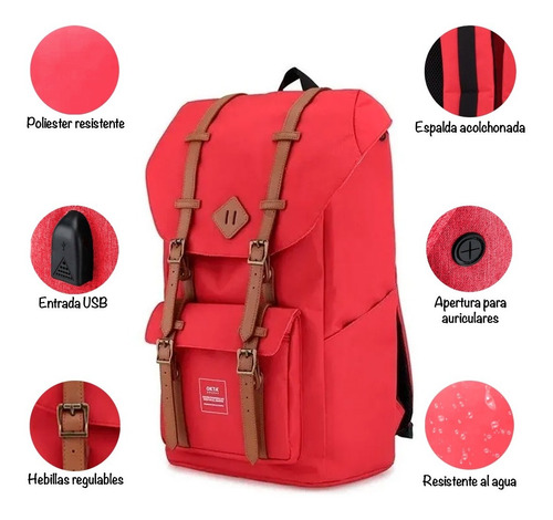 Imagen 4 de 10 de Mochila Himawari Okta 21 Litros Con Usb