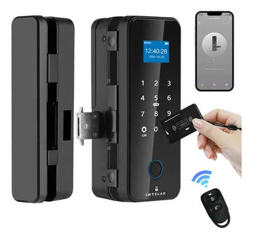 Fechadura Digital Intelar Biométrica Para 10-12mm Porta De Vidro Sem Moldura Com Wifi E Controle Remoto