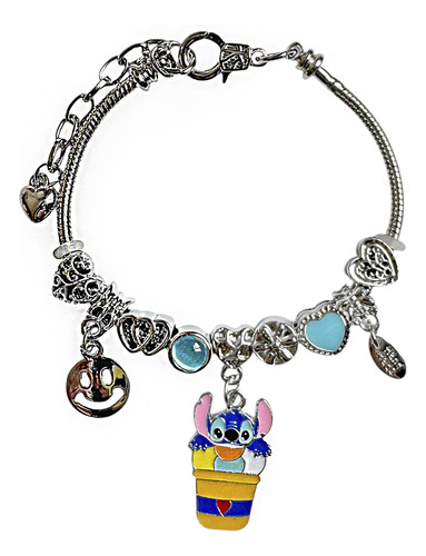 Pulseira Stitch Com Berloques Charme Aço Inoxidável Prata