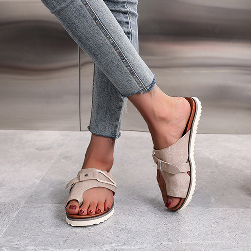 Sandalias Planas C De Verano De Color Liso Para Mujer