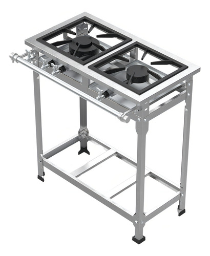 Fogão Industrial 2 Bocas Bp P5 Estampado 1qs 1qd Total Inox A Gás