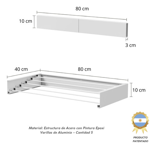 Tender Plegable Extensible Acero Para Pared Blanco 80cm Blanco
