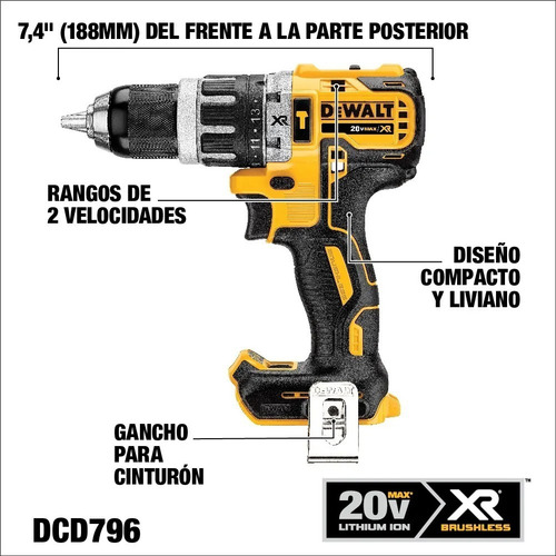 Taladro Percutor Atornillad Inalámbrico 13mm Dcd796p1 Dewalt