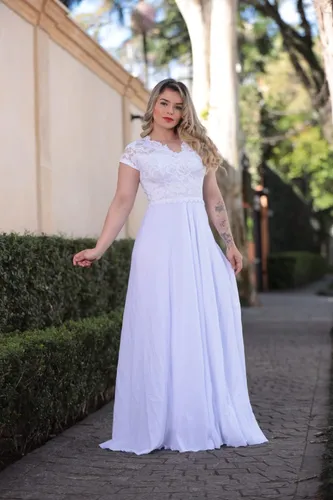 VESTIDO LONGO COM MANGA CURTA MODA EVANGELICA