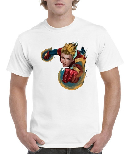 Camisas Para Hombre Capitana Marvel Blancas Diseño Especial