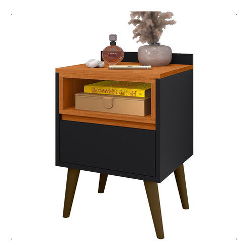 Mesa De Cabeceira Luxo Borcelle - Quarto Melissa Mdp Brilhante Preto/cedro