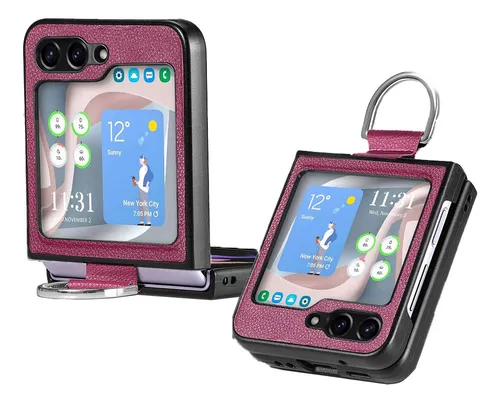 Carcasa Para Samsung Z Flip 6 Cuero Premium Con Anillo