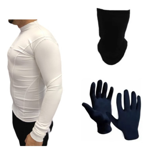 Camiseta Termica Hombre Deportiva Bl +guantes Cuello Termico