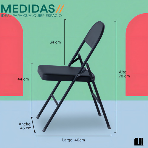 Mubson Reven set de 4 sillas plegables metalicas sillas exteriores color negro liso