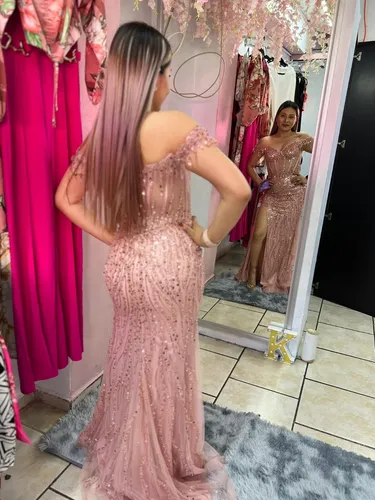 Vestido Largo De Pedreria Fiesta Con Abertura En Pierna