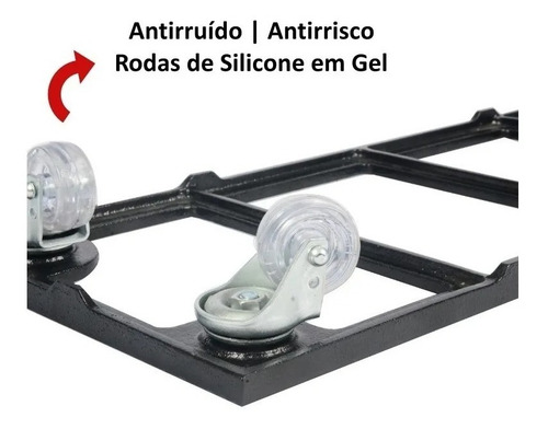 Imagem 2 de 3 de Suporte Para Vaso 60x20cm Retangular Aluminio Rodízio -preto