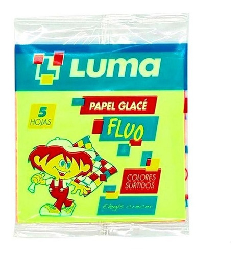 Papel Glace Fluo Luma Glase Fluo 10x10 Cm X 5 Hojas Pack X 3