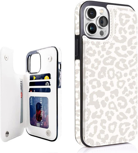 Funda Billetera Para iPhone 13 Pro Max 6.7 Leopardo Beige