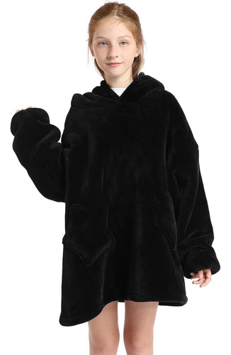 Manta Buzo Poncho Bolsillos Infantil Gatito Negro