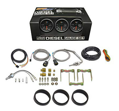 Glowshift Black 7 Color Diesel Truck 3 Gauge Kit Set - 60 Ps