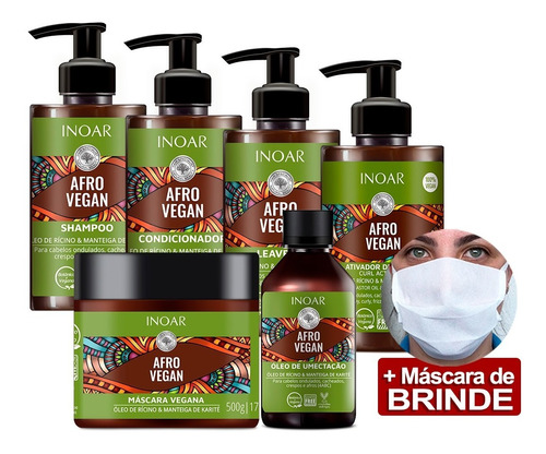 Kit Cachos Inoar Tratamento Completo Afro Vegan 06 Produtos