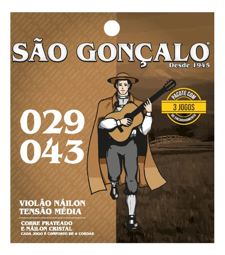 Pack 3 Encordoamento São Gonçalo P/ Violão Nylon Cristal 029