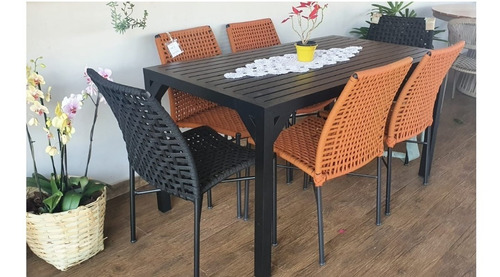 Imagem 1 de 9 de Conjunto De Mesa Retangular Com 6un Cadeiras Alumínio Corda