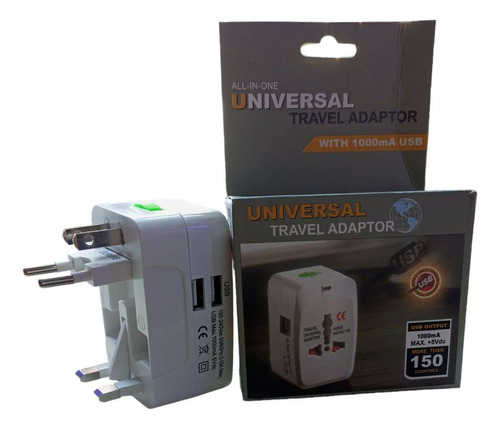 Adaptador Enchufe Universal Para Viajes Con 2 Puertos Usb