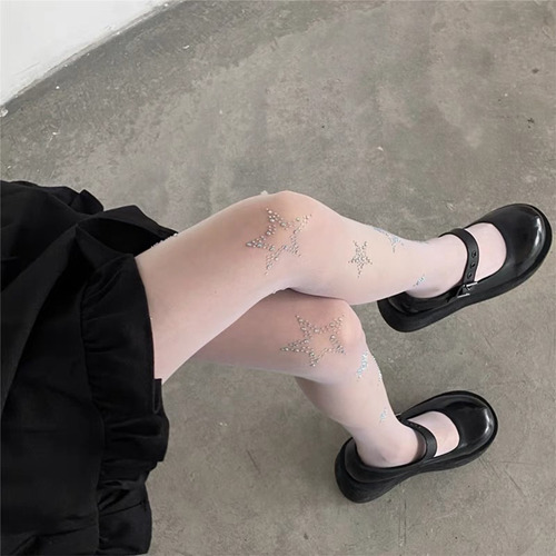 Medias De Mujer Con Malla De Malla Con Diamantes De Imitació