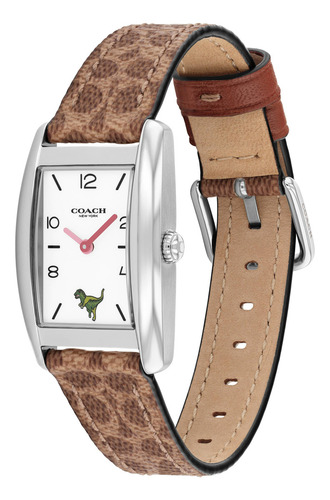 Coach Reloj Para Mujer 14000124 Reese Piel Color Khaki 24mm Correa Caqui Bisel Plateado Fondo Blanco