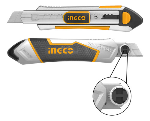Trincheta Alum 18 Mm+ 6 Hojas Ingco Hkns1808 Con 1 Hoja M Ma