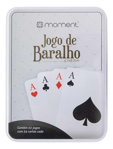 02 Baralhos Plástico Cartas  Estojo Lata Tranca Truco Buraco