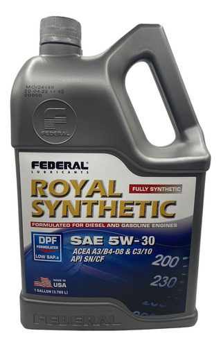 Aceite 5w30 3.8lt Federal Royal Synthetic Api Sn