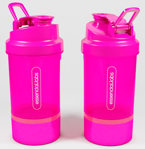 Coqueteleira / Shaker Academia Bpa Free 400ml - Cor Pink Com Compartimento Para Pó | Cápsulas | Comprimidos