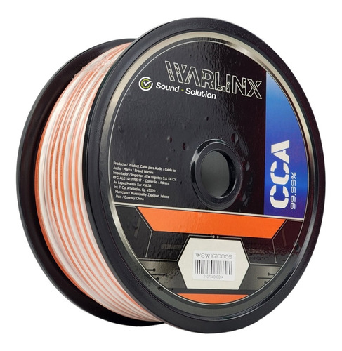 Rollo De Cable Bocina 100 Mts Cal 16 Cca Warlinx Wsw16100os