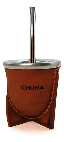 Mate Chuna Camionero Vidrio Cuero Marron + Bombilla