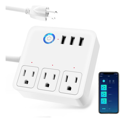 Enchufe Inteligente Marca Ghome Smart/3 Tomas/3 Usb/blanco