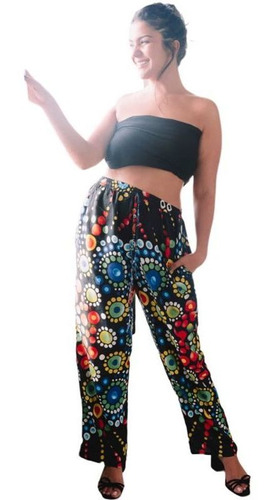 Calças Feminina Pantalona Indiana Tribal Boho Perna Larga326