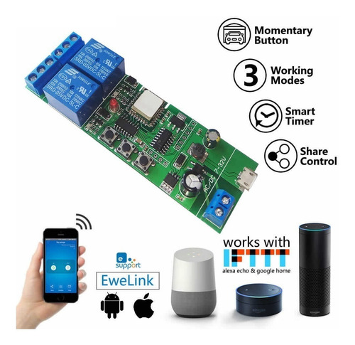 Imagen 4 de 8 de Smart Rele Wifi+rf Ewelink 2 Canales Na/nc 5vdc/7-32v Ac/dc