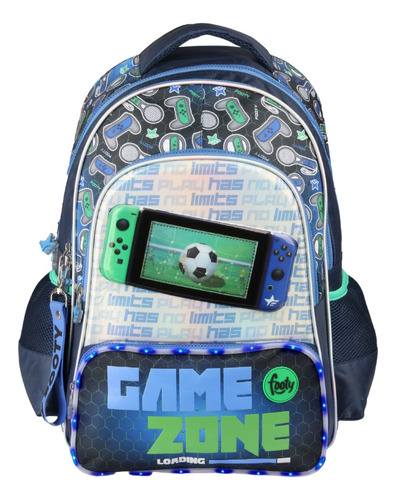 Mochila Game Zone Escolar Espalda 18 Pulgadas Footy Luces